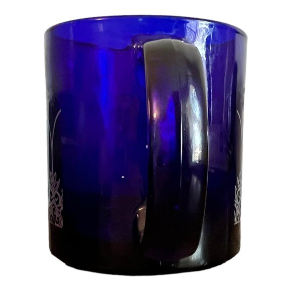 Cobalt Blue Coffee Cup, Mug Etched Pattern Made in USA - Picture 2 of 7